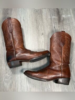 Los Altos Brown Grisly Leather Western Cowboy Boots Mens 13 D Round Toe 652707